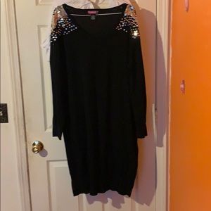 Black Long Sleeve Silver sparkle Knit dress